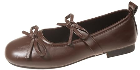 Mary Jane - Zapatos planos de ballet para mujer, bailarinas clásicas lacadas, elegantes y cómodas, con lazo, marrón, 39 EU