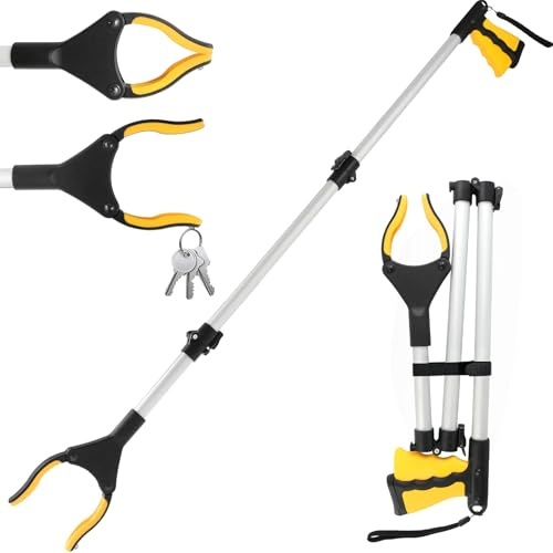 Awsuc 108 cm Pinza raccoglie oggetti per persone con disabilità e magneti, strumenti di raccolta pinze telescopiche rotanti per catturare gli oggetti, pinza raccolta rifiuti (giallo)