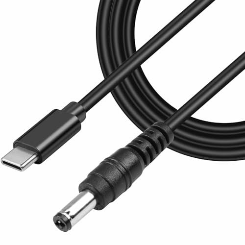 TECHZOCO Cable alimentación USB C a DC, Cable Extensión Alimentación CC, Cable de Carga USB C, Compatible con CCTV, DVR, Router, Ordenadores, Baterías, 20V CC 3A, DC 5.5 x 2.5 mm, Negro, 100 cm