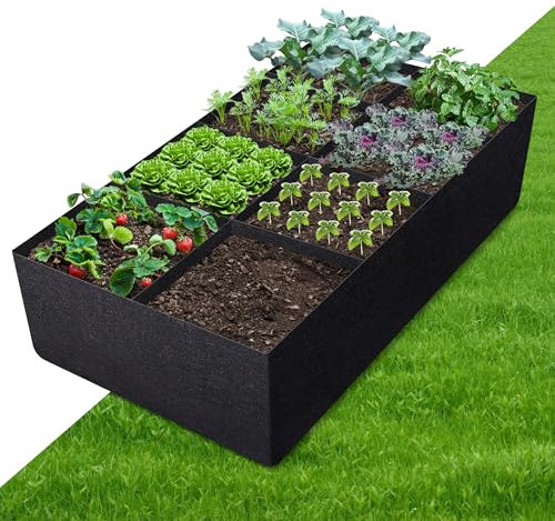 Sacs de culture rectangulaires en tissu à 8 grilles pour jardin, jardinière rectangulaire durable pour fleurs, fruits, légumes, herbes (180 x 90 x 30 cm)