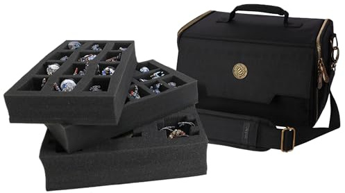 ENHANCE Wide Base Miniature Carrying Case - Compact Storage & Satchel for DND Miniatures with Shoulder Strap, 3 Foam Trays (2 Pre-Cut and 1 Pick & Pluck Tray) - Fits Wide Base Minis 25mm to 40mm