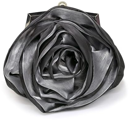 Pahajim Bolso Fiesta Mujer Bolso Boda de Flores Clutch Bag Saten Cartera de Mano Pequeño Bolsos de Noche para Invitada Novia Ceremonia Banquete (Negro)