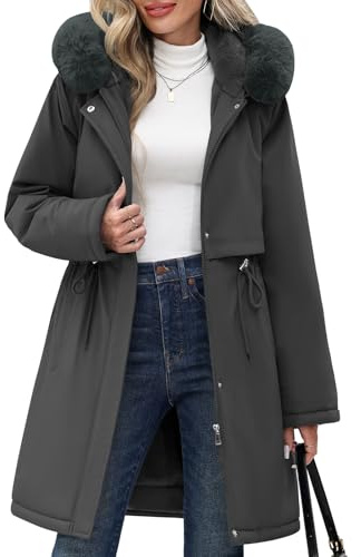 Yuson Girl Chaqueta Mujer Invierno Abrigo de Largo Parka Capucha Acolchado Gruesa Chaquetas Cálido Jacket Elegante Chaquetón para Exteriores con Bolsillos y Cremallera(Gris oscuro, M)