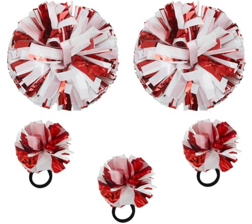Lovecheer 5PCS Red and White Pom Poms Cheerleading with Mini Pompoms Wrist Ropes Cheerleader Costume for Sports Team Spirit Basketball Hockey Football Dance Performance