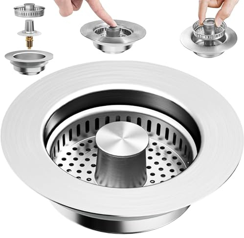 Feluxor Scarico Lavello Cucina Filtro Lavandino Lavabo Tappo Acciaio Inossidabile Tappo di Scarico Pop-Up per Lavandino Filtra Cibo e Capelli dai Fori, Previene gli Odori Profondità > 40 mm