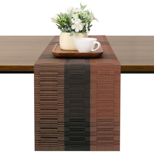 Chitomars Bordslöpare för matbord, tvättbar vinylvävd bordslöpare för bondgårdsdekor inomhus utomhus födelsedag bröllop fest hem soffbord dekorationer (svart brun, 30 x 225 cm)