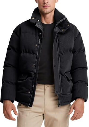 Generisch Piumino da uomo Corduroy, giacca trapuntata leggera e avvolgente, in velluto caldo, antivento, casual, foderata, con tasche imbottite, Nero , XXL