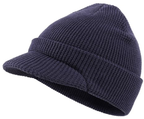 Magracy Gorro unisex de mezcla de lana con visera de doble capa, cálido gorro de invierno para hombres y mujeres, azul marino, Talla única