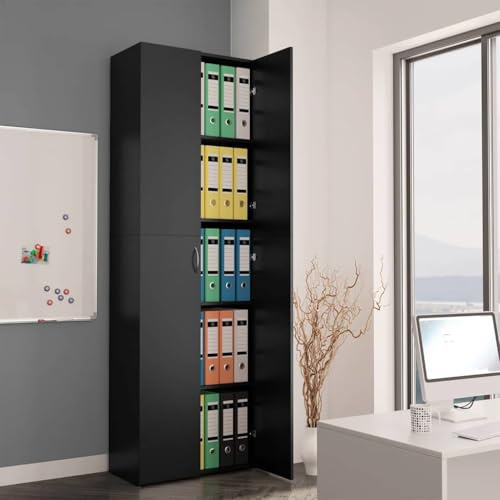 JHQHSM Armadio per Ufficio Nero in Legno Multistrato 60x32x190 cm con 5 Ripiani e 2 Ante, Mobile Archiviazione Documenti, Struttura Robusta e Durevole, Design Minimalista, Montaggio