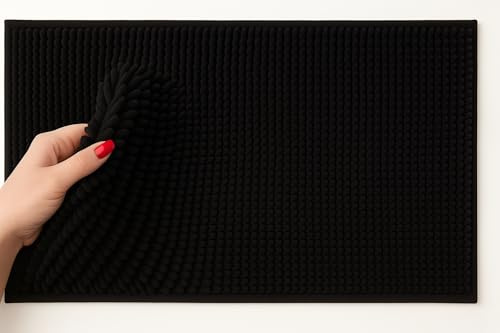VELLORA Alfombra de Baño Antideslizante - Alfombrilla Ducha Microfibra Chenille Suave - Secado Rápido - 40x60 cm (Negro)