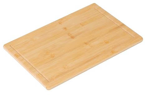 Relaxdays Tabla de Cortar de bambú Antideslizante, 38x25 cm, Ranura para jugos, Natural