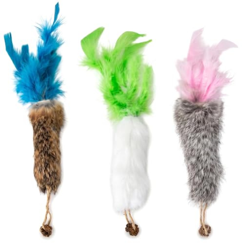 Set med 3 kattleksaker, morotsdesign med äkta kaninpäls och naturlig fjäderinteraktiv kattleksak med gallfrukt för stressreducering, perfekt som inomhus-kattleksak (grön/B