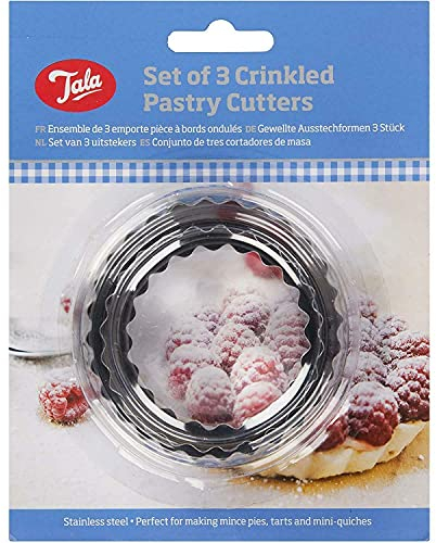 Tala Stainless Steel Crinkled Cutters, Set of 3 Cutters in Different Sizes, Perfect for use with Cookie and Biscuit Dough, Pastry and Icing, Ideal for Homemade scones