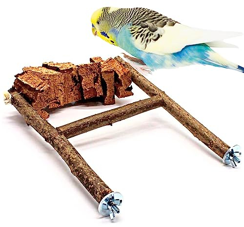 Vogelgaleria® Kork Pickstein Knabberparadies für Wellensittich, Nymphensittich und Unzertrennliche inkl. Naturholz Sitzstangen| Tolles Spielzeug für die artgerechte Beschäftigung von Vögeln