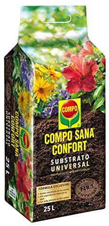 Compo Sana Confort Universal Substrato de calidad para macetas con 12 semanas de abono para plantas de interior, terraza y jardín, 50% menos de peso, Substrato de cultivo, 25 L, 1114604011