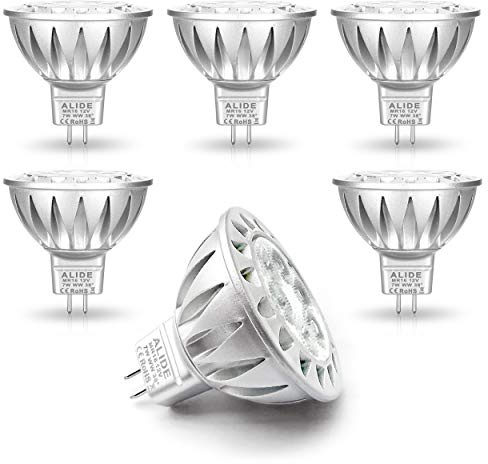 ALIDE MR16 7W GU5.3 Led Bulbs Replace 50W-75W Halogen Equivalent,2700K Warm White,12V Low Voltage MR16 Bulb Spotlight for Outdoor Landscape Flood Track Recessed Lighting,560lm,38 Deg,6 Pack