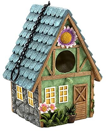 MCDSAJ Casa de pájaros de resina sintética, para colgar al aire libre, con anillo de metal, adecuada para jardín, terraza y patio.