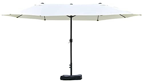 Outsunny Parasol de jardin exterieur parasol double rectangulaire 4,6L x 2,7l x 2,4H m avec ouverture fermeture manivelle, sacs de lestage et base inclus, pour balcon, piscine, beige