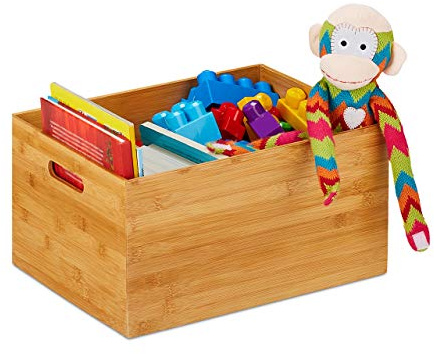 Relaxdays 2 x Aufbewahrungskiste Bambus, stabil, offen, Ordnungsbox ohne Deckel, H x B x T: 21 x 40 x 30 cm, Bambuskiste, Natur