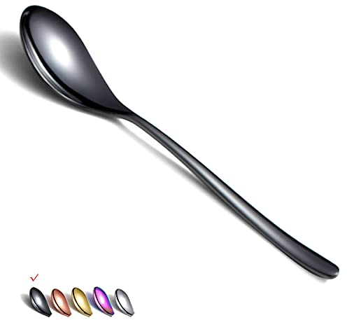 HOMQUEN Lot de 6 Cuillères à Soupe et Dessert Noires de 8,1 Pouces en Acier Inoxydable - Couverts Pour la Maison, la Cuisine ou le Restaurant