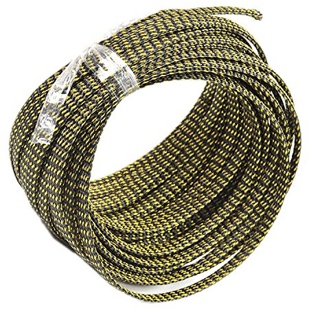 Heyiarbeit 10m/32.8ft PET Expandable Braided Sleeving 1/4-inch Width Flexible Wire Mesh Sleeve for USB Cable Power Cord Audio Video Cable - Protect Cat from Chewing Cords - Black Gold