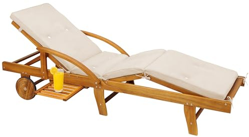Detex® Cojin Tumbona Jardín Almohada Exterior Acolchado 5cm Colchoneta 195x55x5cm Terraza Patio Crema