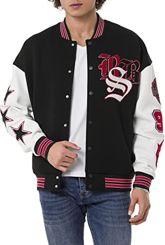 Unisex Collegejacke im Retro-Stil Stylische Varsity-Jacke mit Stickereien für Freizeit und Streetwear Schwarz - Weiß L