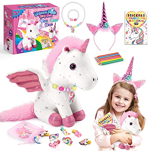 Qukir Unicorn Gifts for 3-10 Year Old Girls, Stuffed Animals Unicorn Toys for 3-10 Year Old Girls Gifts Teddy Birthday Gift for 3 4 5 6 7 8 Year Old Girl Toys Soft Toys