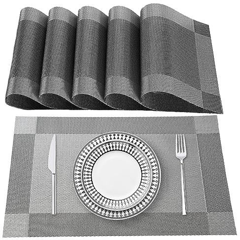 Lumaca Sets de Table Lavables, Lot de 6 Set de Table en 70% PVC et 30% Polyester, Antidérapant, Résistant à la Chaleur, pour Table de Cuisine,Gris
