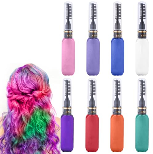 Pettine a gesso per capelli temporaneo, non tossico e lavabile, regalo temporaneo, per feste, carnevale, cosplay, Natale, Halloween, 8 colori