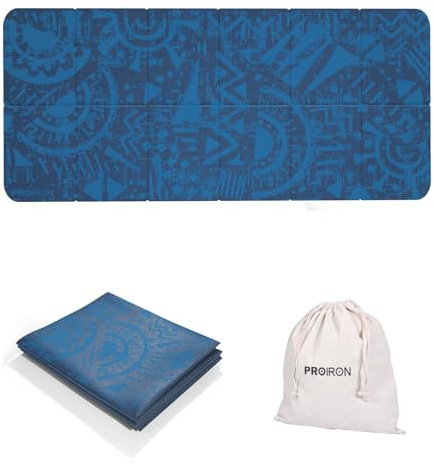 PROIRON Yogamatte Faltbar, Reise Yogamatte rutschfest & leicht 173cm x 61cm x 4mm, Gymnastikmatte mit Tasche für Zuhause und Draußen - Blau