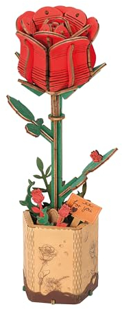 Rolife 3D Puzzle en Bois Bouquet de Fleurs en Bois Artisanat Modèle pour Adulte Fleur Eternelle Cadeau Romantique pour Femme Noël/Anniversaire/Saint Valentin/Fête des Mères (Rose Rouge)