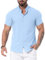 QIXING Men's Muscle Fit Shirts Wrinkle-Free Short Sleeve Casual Shirt Stretch Slim Button Down Shirt(Light Blue, M)