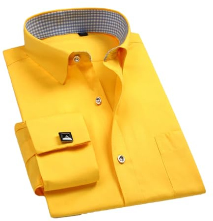 Camisa De Vestir para Hombre Camisas con Botones De Negocios Formales De Manga Larga Blanca Camisa con Gemelos De Ajuste Regular FS21 3XL
