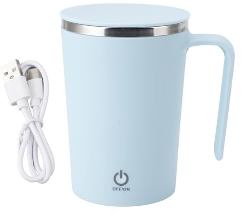 Zerodis Self Stirring Coffee Mug, Rechargeable with Lid, Stainless Steel Portable Electric Magnetic Automatic Mixing 350ml 12oz, for Office, Car, Home Use (Blue)