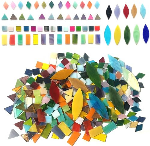 1000 Pcs Stained Glass,5 Shapes Mixed Color Stained Glass Pieces,1.7LB Hand Cut Flower Leaves Mosaic Tiles for Arts and Crafts,Colorful Tiles for Mosaic Projects