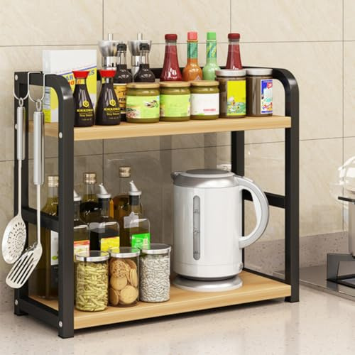 Esenlong 2- Tier Free Standing Spice Rack for Kitchen Counte, Cupboard Shelf Organisers, Kitchen Spice Jar Shelf Organiser, Pantry Storage Space Saving