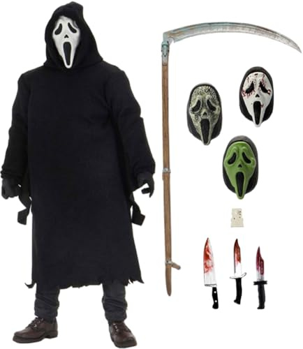 Figura Ghostface, figurina Ghostface in azione, figurina anime 18 cm con articolazioni mobili (con accessori), modello in posa in piedi, statua in PVC da collezione, decorazione per la casa, regalo