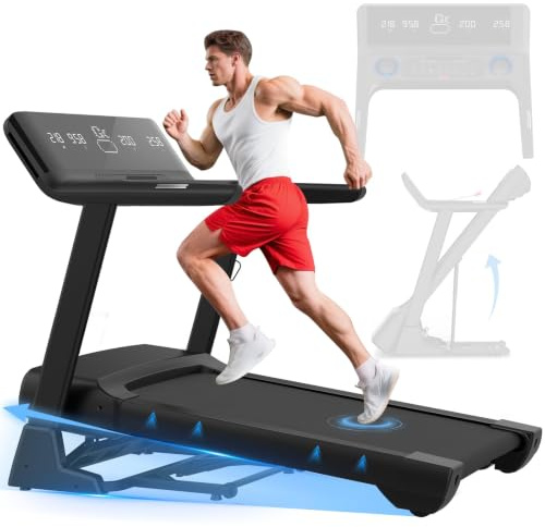 Cowmew Cinta de Correr 20% Inclinación, 1-20 km/h, 7 CV, Carga 200 kg | Cinta de Correr Plegable con Gran Superficie Carrera, App Compatible, Pantalla LCD, Sensor Pulso, para Casa y Oficina