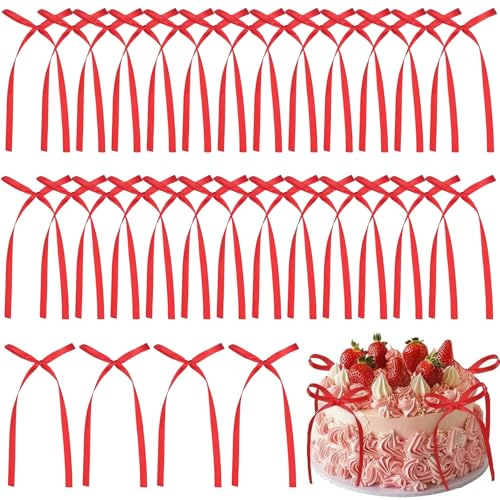 GWEOR 30 Pezzi Fiocchi Rossi Decorazioni Torta e Cupcake, Eleganti Topper per Dolci, Ideali per Compleanno, Laurea, Matrimonio e Feste a Tema - Kit Addobbi Pasticceria