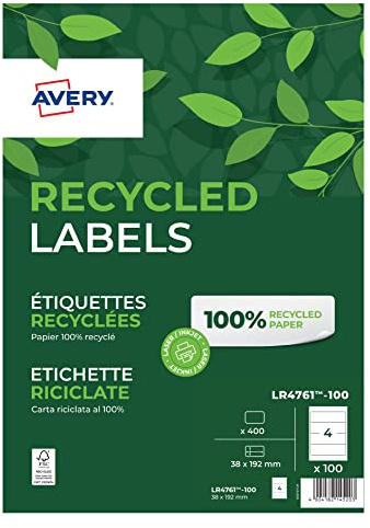 Etichette in carta riciclata bianca per raccoglitori dorso largo 61x192mm - Laser - 100 ff