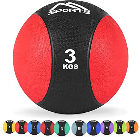 MSPORTS Medizinball 3 kg – Professionelle Studio-Qualität inkl. Übungsposter Gymnastikbälle