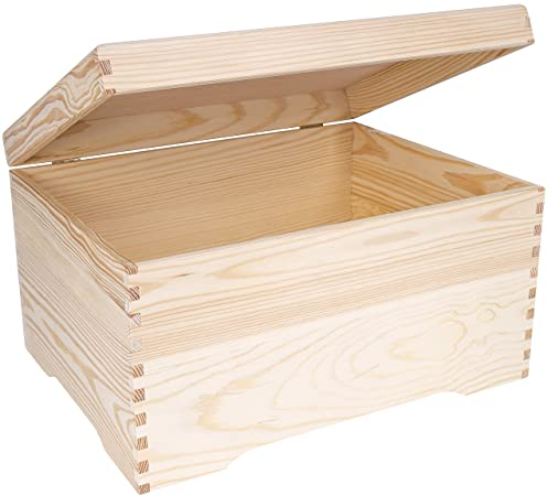 Creative Deco XXL Große Holztruhe Holzkiste mit Deckel | 40 x 30,5 x 24 cm | Erinnerungsbox Holzbox Aufbewahrungsbox Spielzeugkiste Unlackiert Kasten | Ideal für Wertsachen, Spielzeuge und Werkzeuge