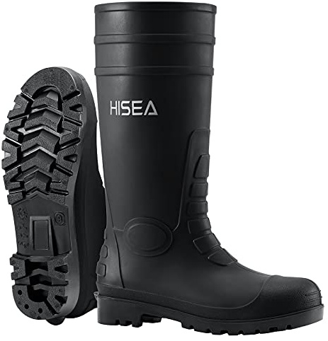 HISEA Men's Steel Toe Work Boots PVC Rain Boots, Rubber Garden Fishing Boots for Men, Waterproof and Slip Resistant Knee Boots for Agriculture and Industrial Working Size 12