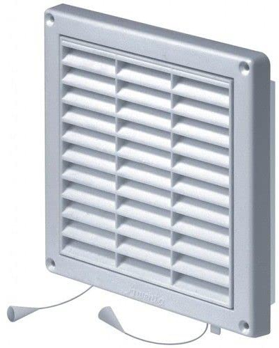 Griglia di ventilazione bianca – 165 mm x 165 mm – con tapparella di trazione e telaio di montaggio, copertura di ventilazione.