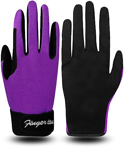 FINGER TEN Ridhandskar barn pojkar flickor ungdomar ridning ridning ridsport handskar grå svart blå bekvämt grepp för barn ålder 5–14 (M, fuchsi) ..