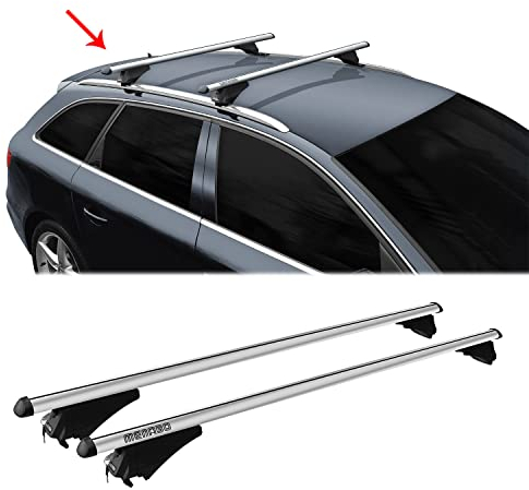 Menabo - Baca básica compatible con VW ID.4 2020-2025, aluminio, 75 kg, plata, 2 piezas, rieles cerrados para portabicicletas, cajas de techo, portaesquís, con cerradura