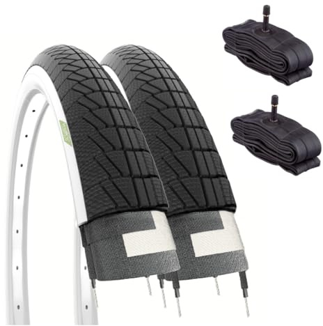 2 pneus 20 x 1,75 pouces noir/blanc + chambre intérieure pour vélo de ville