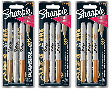 SHARPIE Metallic Permanentmarker, feine Spitze, Metallic-Farben, Gold, Silber, Bronze (sortiert, 1 Stück (9er-Pack))