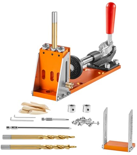 VEVOR Pocket Hole Jig Kit Dreitaschenloch mit Schraubenschlüssel & Vierkantantriebsbits, Dübelhilfe Bohrlehre zum Bohren von Taschenlöchern und Schräglöchern, Bohrhilfe für Holzbearbeitung Alu.